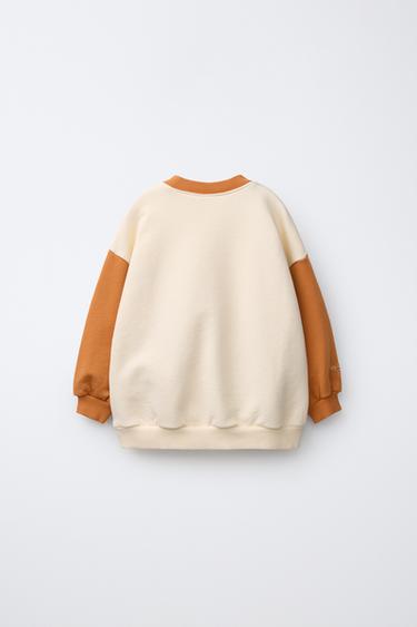 COLOUR BLOCK EMBROIDERED SWEATSHIRT - Ecru / Brown by Zara - Image 1