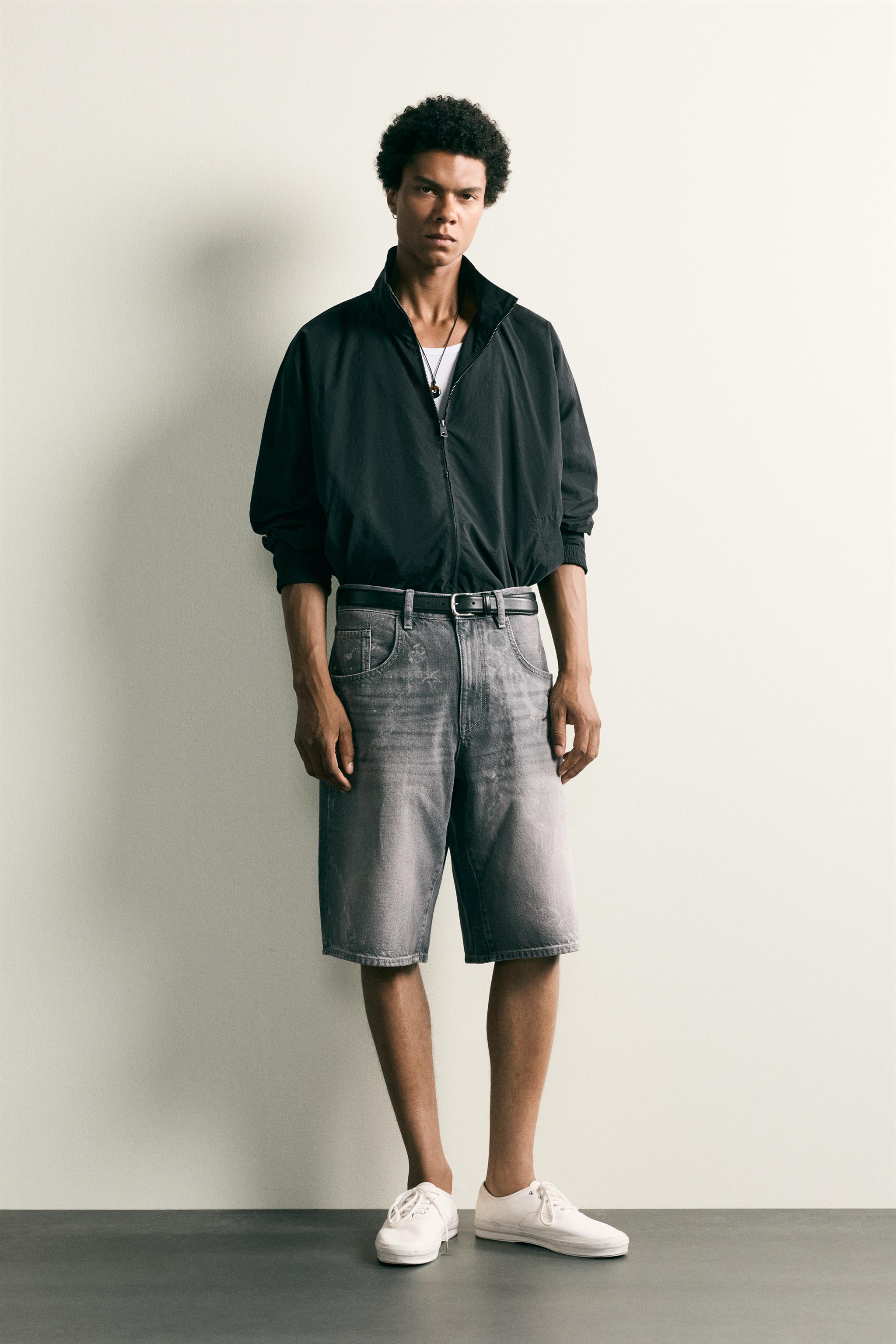 チェーン風ダメージ加工デニムバミューダパンツ - グレー | ZARA Japan