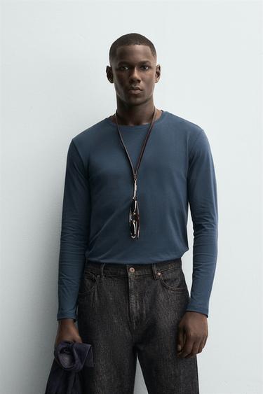 PLAYERA SLIM FIT BÁSICA - Azul pato de Zara