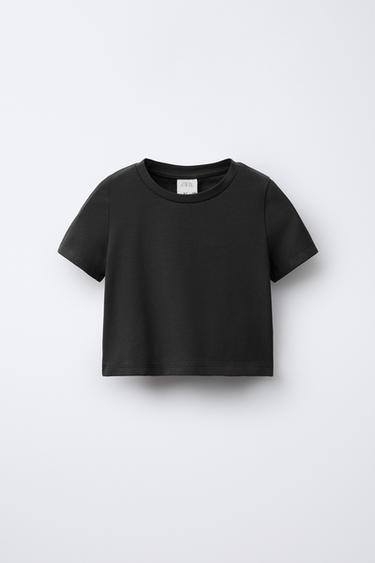 BASIC CROPPED T-SHIRT - Dark anthracite by Zara