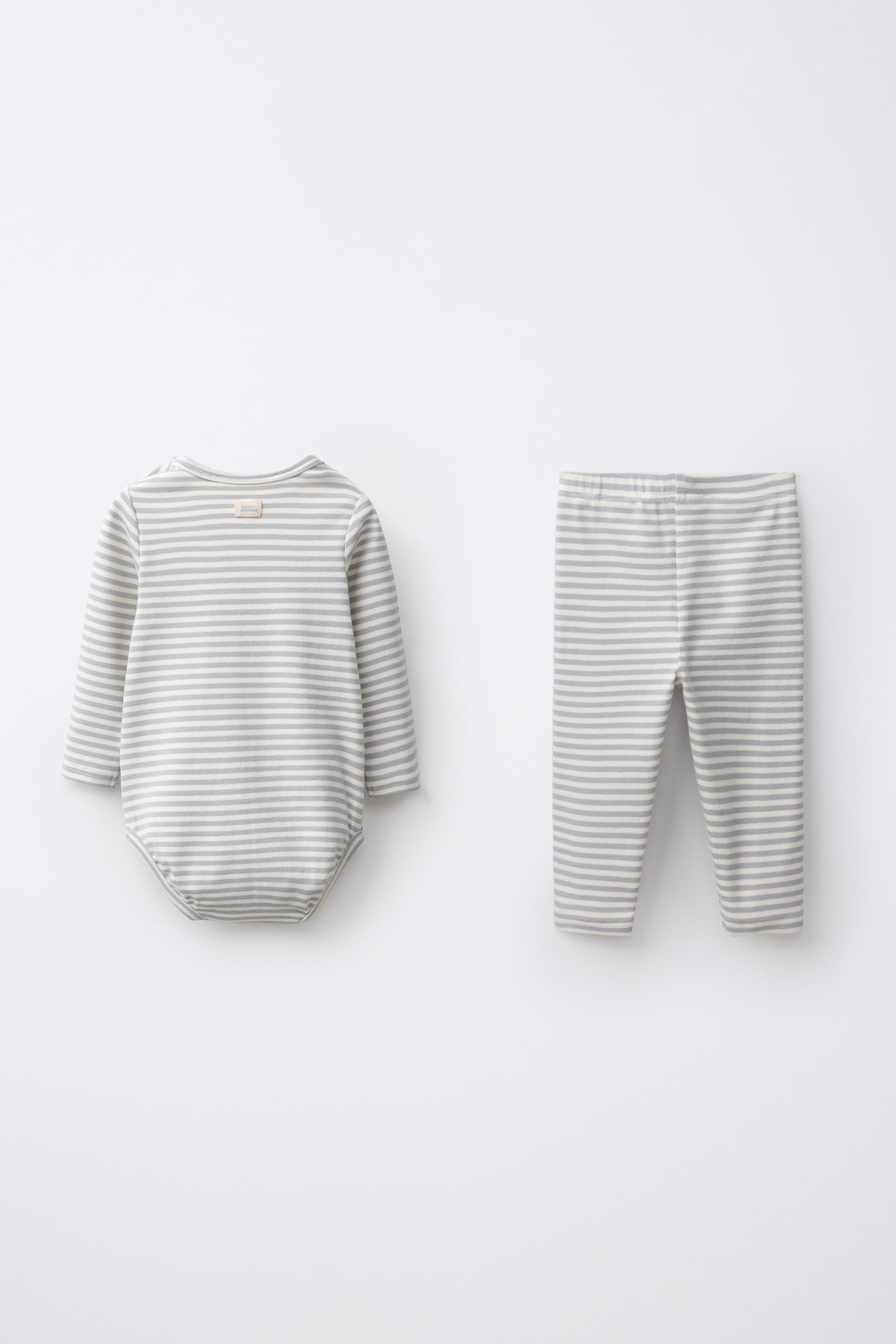 STRIPED BODYSUIT AND LEGGING SET — Pastel blue