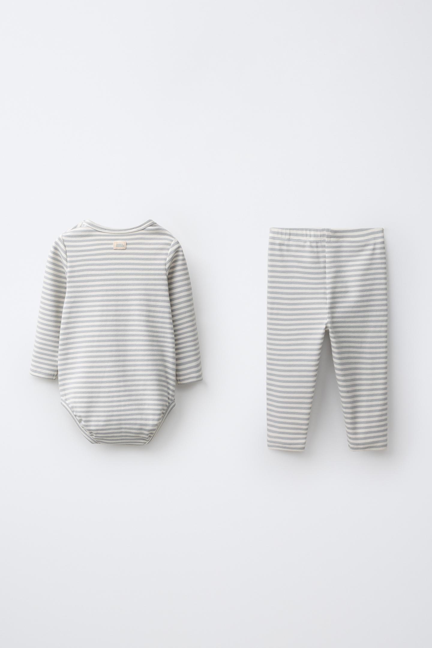 Детский комплект Zara Striped Bodysuit and Legging Set, цвет: Пастельный синий — фото 2
