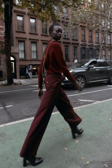 HIGH-WAIST WIDE-LEG TROUSERS - Burgundy by Zara - Image 3