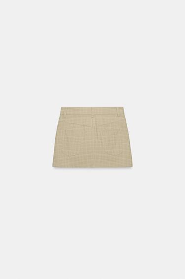 Zara PLAID SKORT - Mid-camel