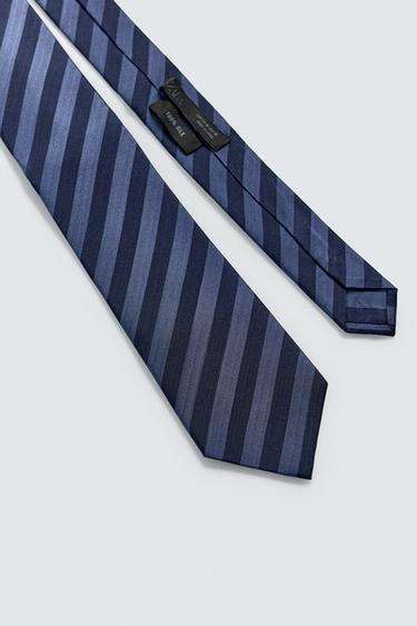 100% SILK STRIPED TIE - Navy blue by Zara