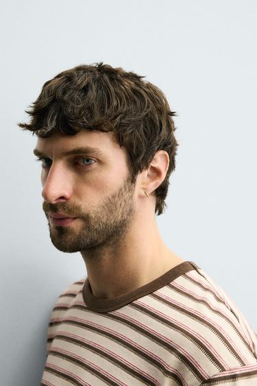 STRIPED JACQUARD T-SHIRT - Beige-brown by Zara - Image 4