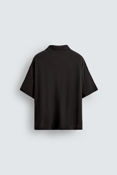WASHED SLOGAN PRINT POLO SHIRT - charcoal grey by Zara - Image 7