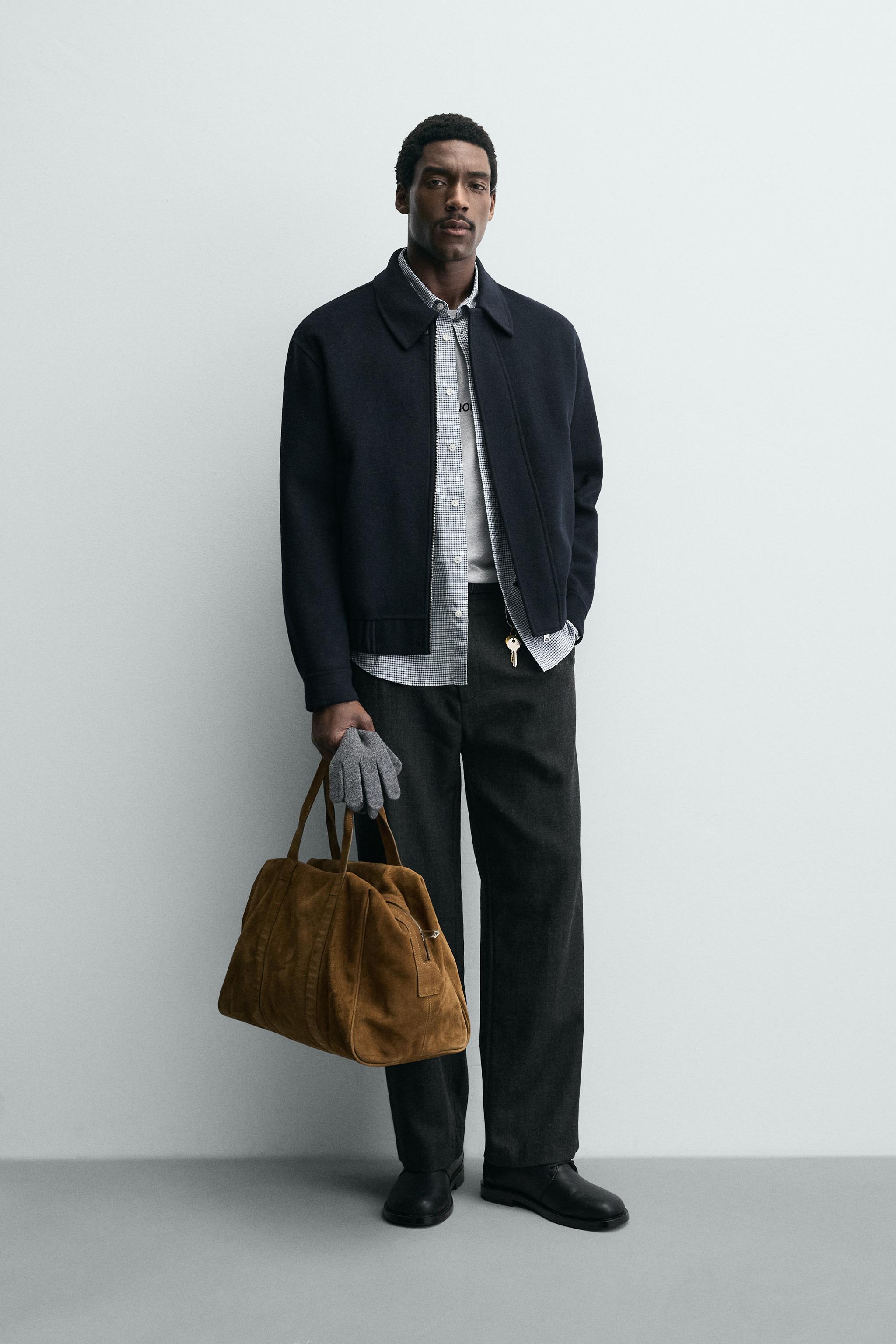 クロップドフィットウールシャツジャケット - ネイビーブルー | ZARA