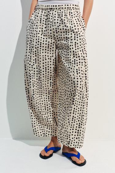 PANTALON STYLE PYJAMA À POIS ZW COLLECTION - Écru / Noir de Zara - Image 1
