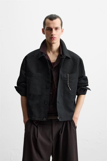 Zara COTTON - LINEN OVERSHIRT - Black