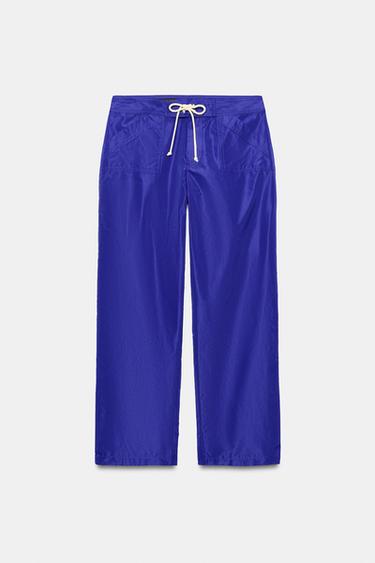 PANTALON EN NYLON COURT AVEC CORDONS - Bleu de Zara - Image 2