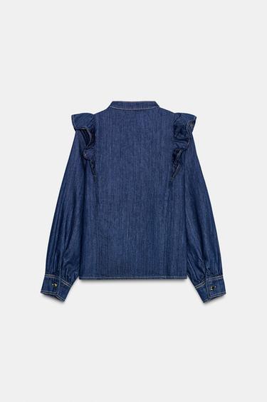 Z1975 DENIM SHIRT WITH RUFFLES - Blue by Zara - Image 6