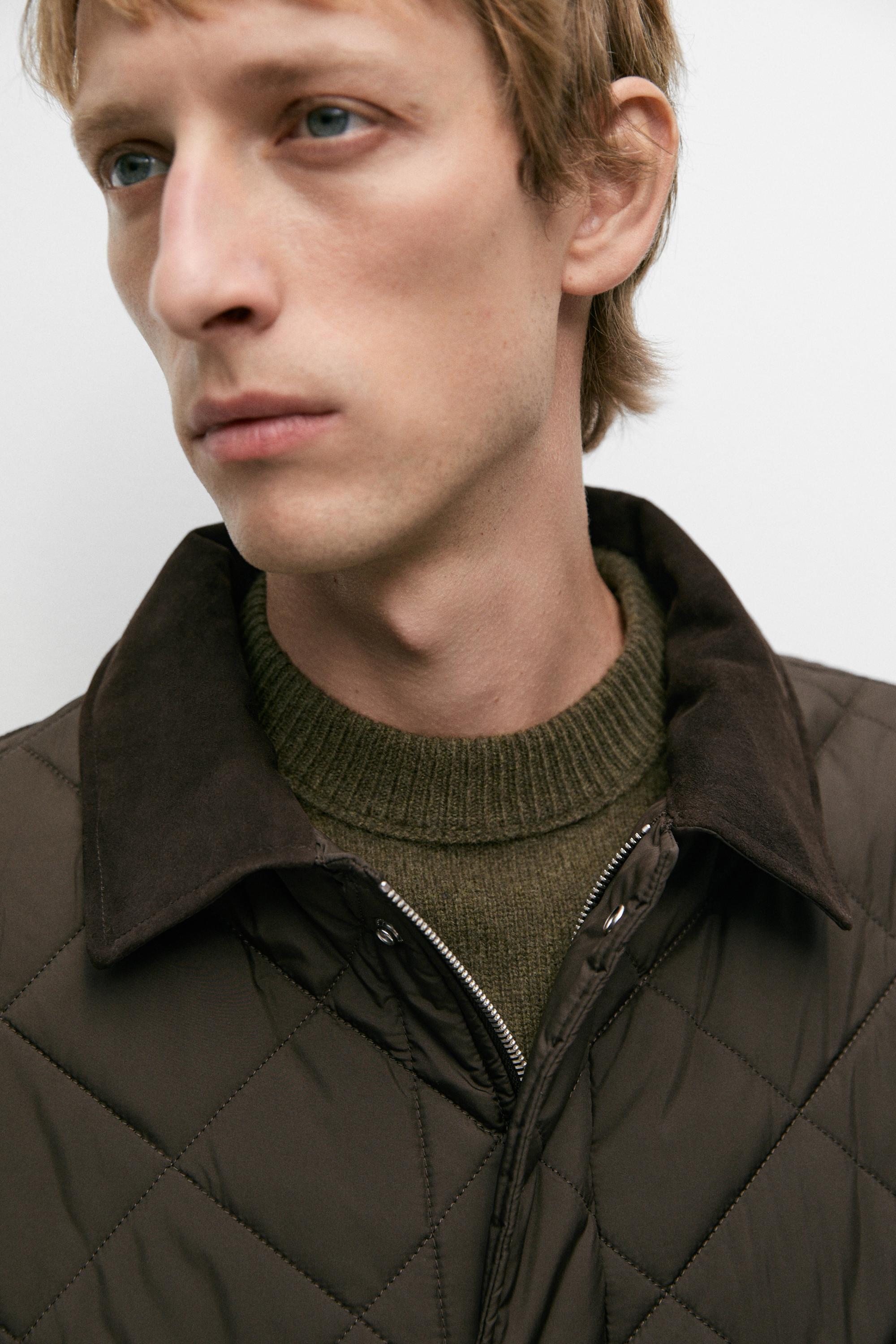 Short quilted coat with corduroy collar