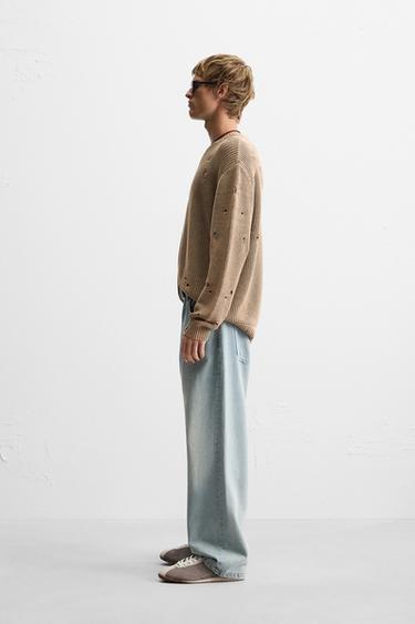 ACID WASH RIPPED SWEATER - camel by Zara - Image 3