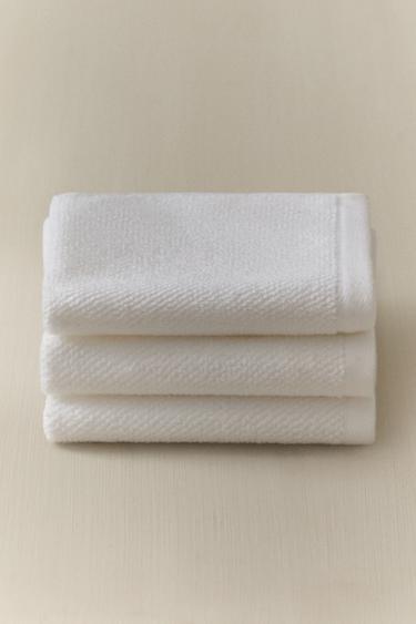Zara SET OF RICE STITCH COTTON HAND TOWELS (SET OF 3) - White