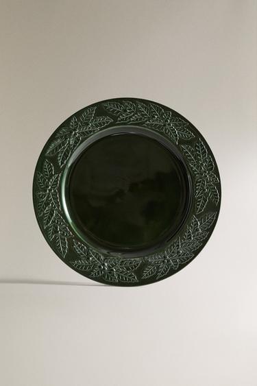 PLATO DE PRESENTACIÓN LISO HOJAS NAVIDAD - Verde de Zara