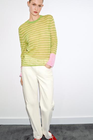 STRIPED KNIT JUMPER - Green stripe by Zara
