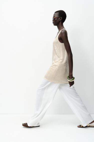 PANTALÓN ANCHO HEBILLAS CON LINO - Blanco de Zara