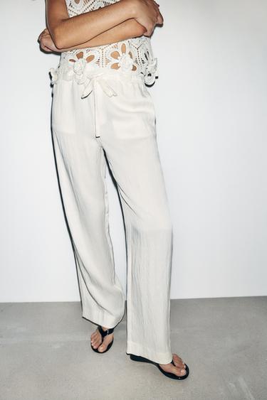 PANTALÓN RECTO CINTURA AJUSTABLE - Blanco roto de Zara