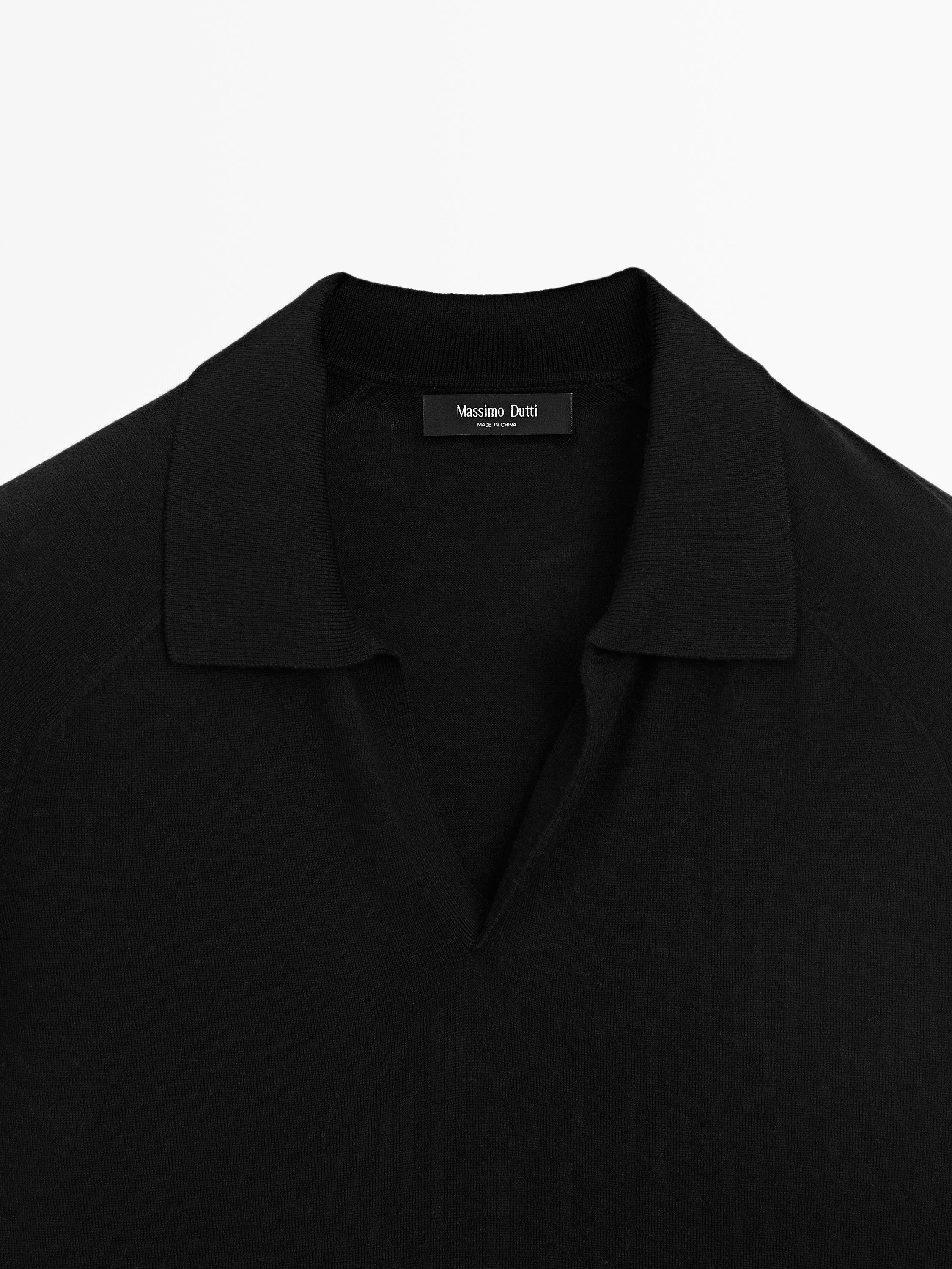 Wool blend knit sweater with polo collar - Black | ZARA