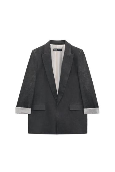 LINEN BLEND PRINTED CUFF BLAZER