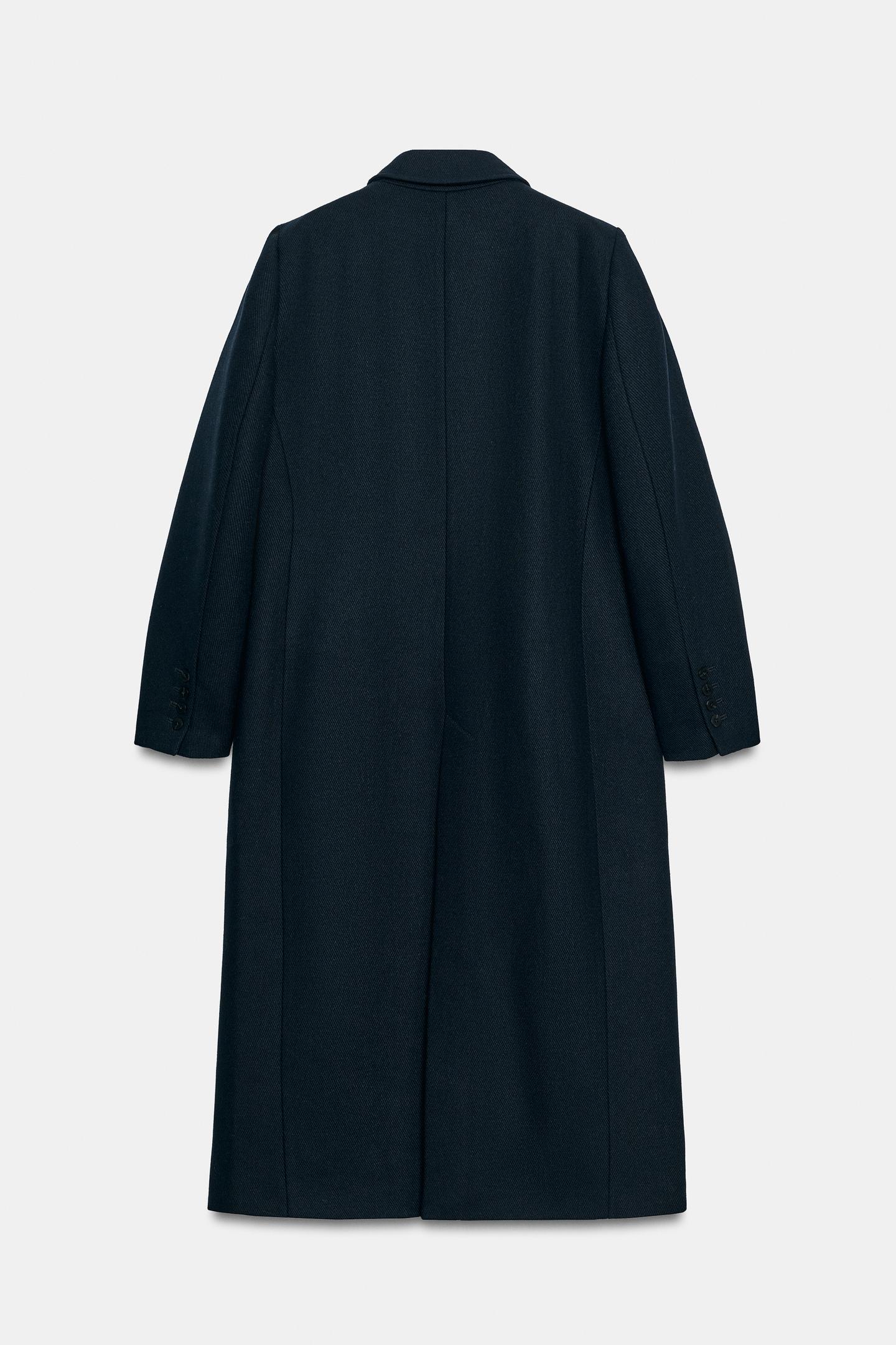 Женское пальто Zara ZW Collection Wool Long, цвет: Тёмно-синий — фото 8