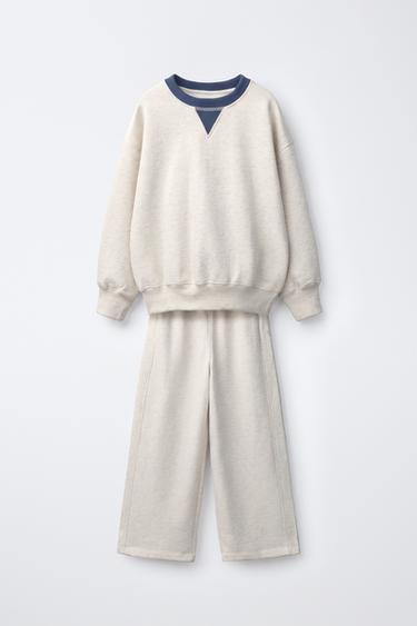 COLOR BLOCK SWEATSHIRT AND WIDE LEG PANTS SET — Pearl gray 1