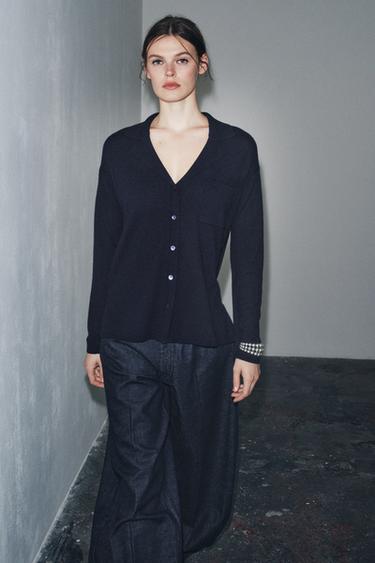 OVERSIZED EXTRA SOFT 100% WOOL POLO CARDIGAN - Navy blue by Zara - Image 2
