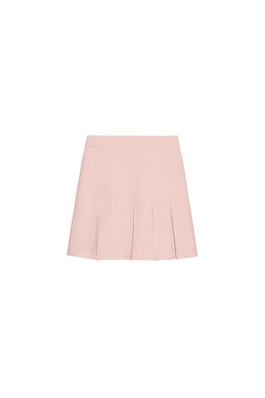 MINI JUPE EN MAILLE À PLIS PLATS - Rose pastel de Zara