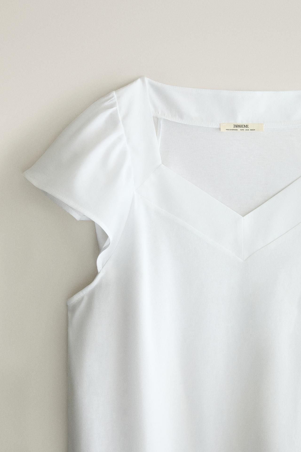 SHORT SLEEVE V-NECK NIGHTGOWN — White