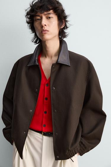 RELAXED FIT CONTRAST COLLAR JACKET - Brown by Zara - Image 4