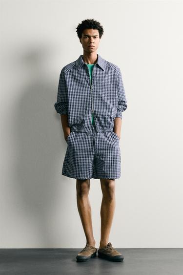 TEXTURED CHECK BERMUDA SHORTS - Blue by Zara
