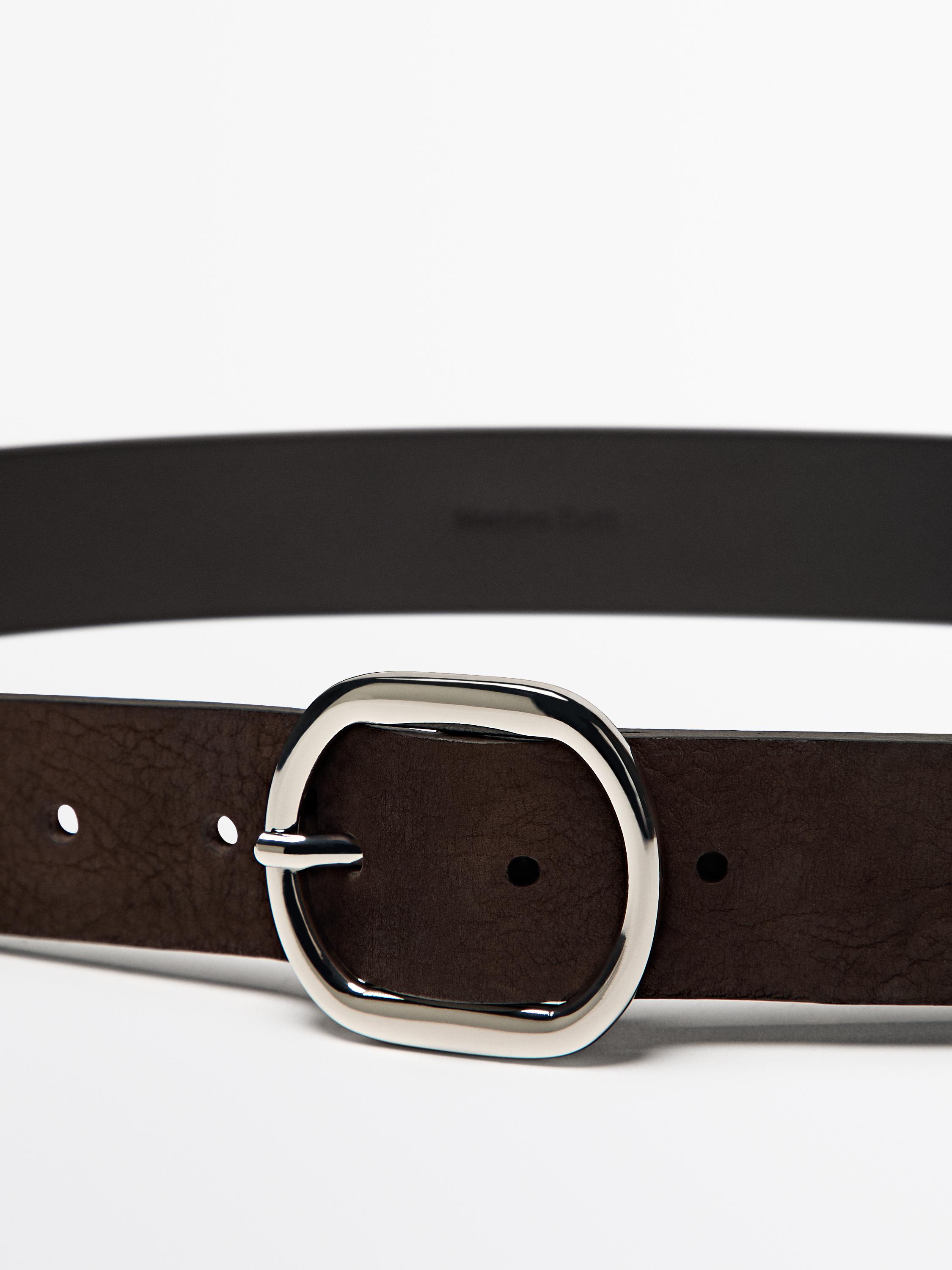 Nubuck leather belt with oval buckle