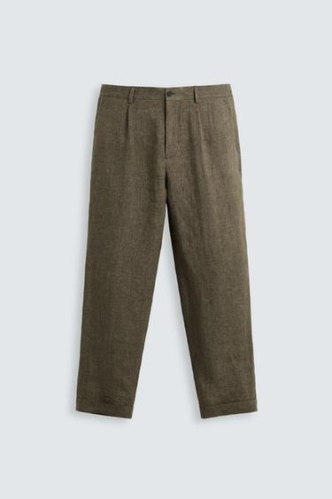 PANTALÓN TRAJE 100% LINO - Khaki oscuro de Zara