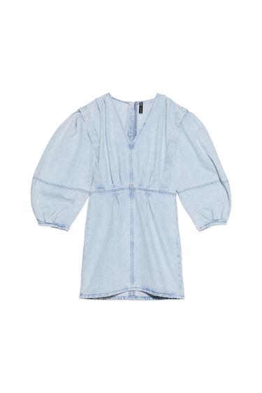 PLEATED DENIM DRESS