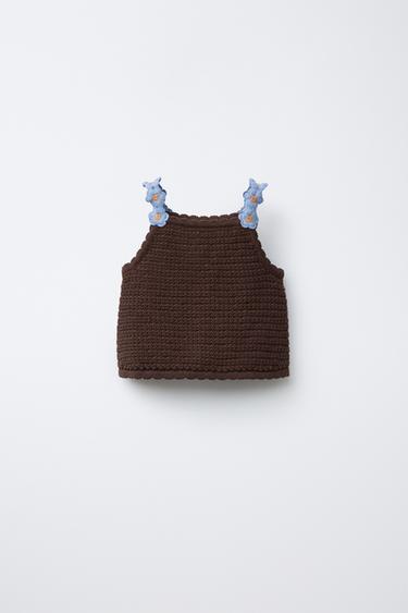 Zara CROCHETED DAISY KNIT TOP - Chocolate