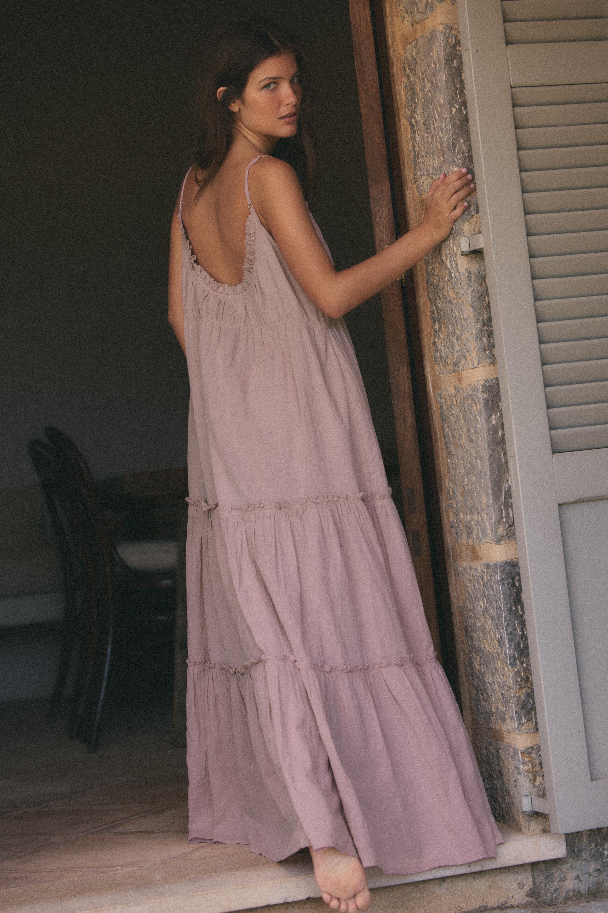 ROBE MI-LONGUE GAZE VOLANTS