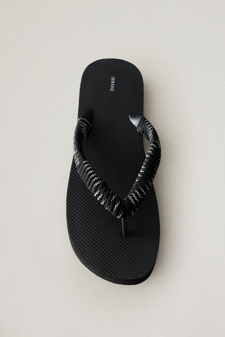 TOE-POST LACE-UP SANDALS — Black
