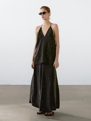 Jupe longue à œillets - Noir de Zara - Image 0