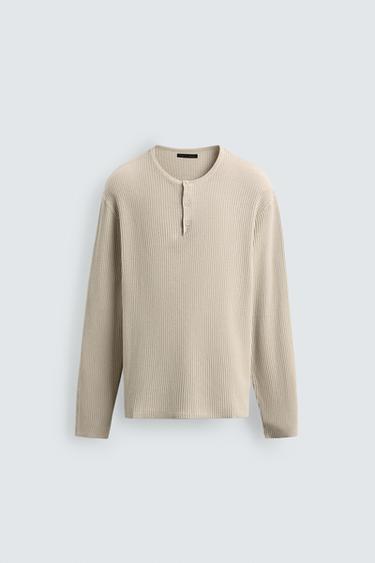 HENLEY NECK TEXTURED JUMPER - Ecru by Zara