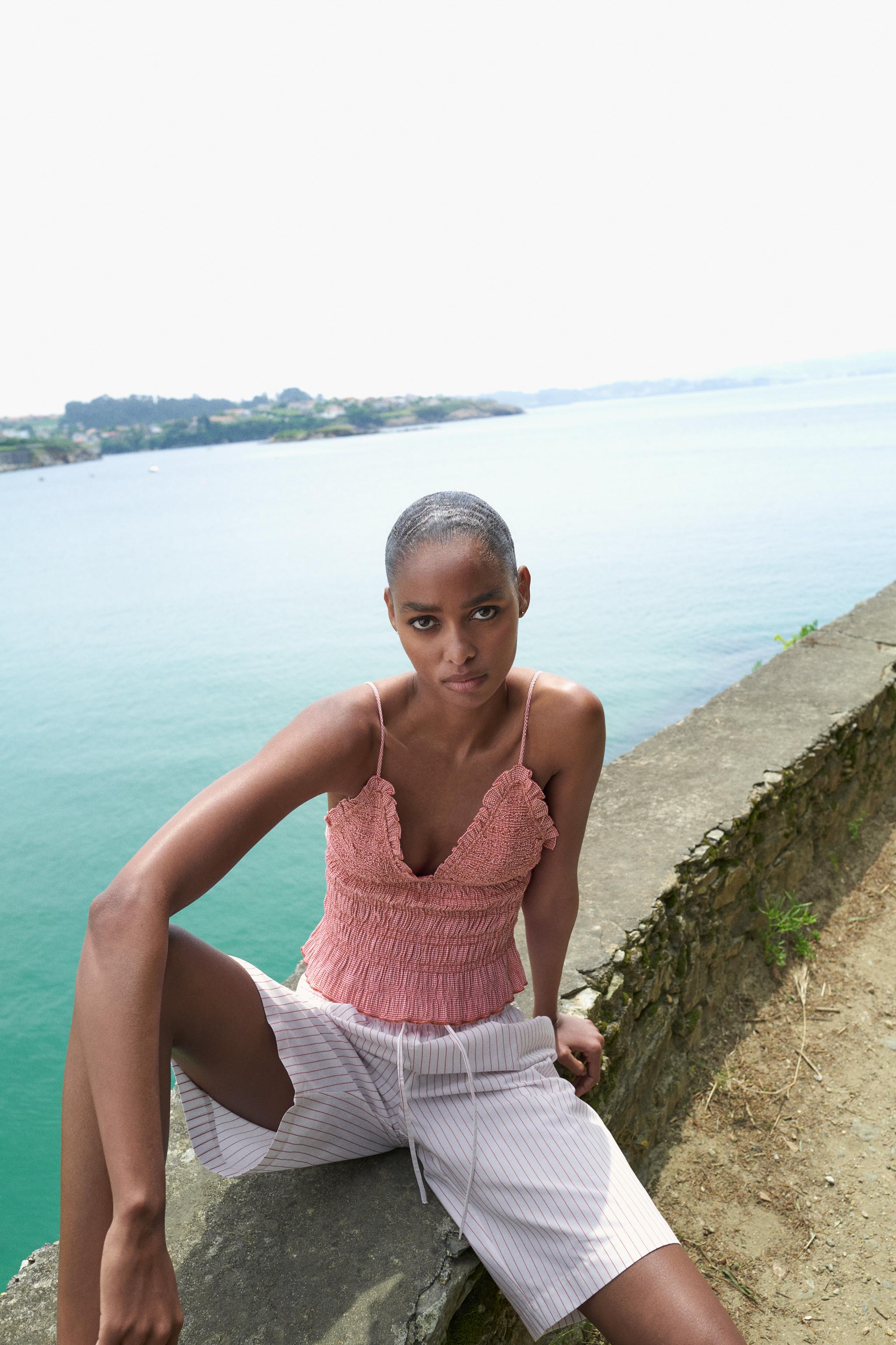 GINGHAM TOP - Oq/qizil | ZARA O'zbekiston