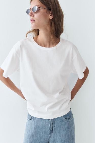 T-shirt 100 % coton - Blanc de Zara