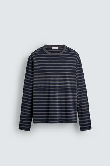 STRIPED RELAXED FIT T-SHIRT - Grey / Blue by Zara - Image 0