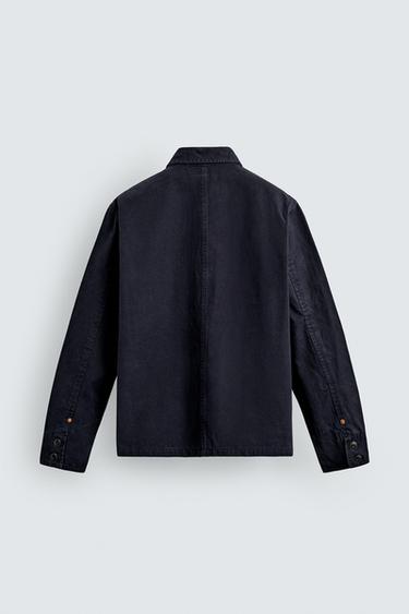 REGULAR FIT LINEN BLEND DENIM OVERSHIRT - Midnight blue by Zara - Image 7