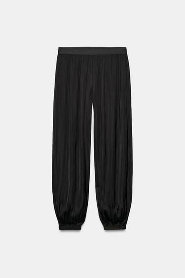 Zara SATIN EFFECT BALLOON PANTS - Black