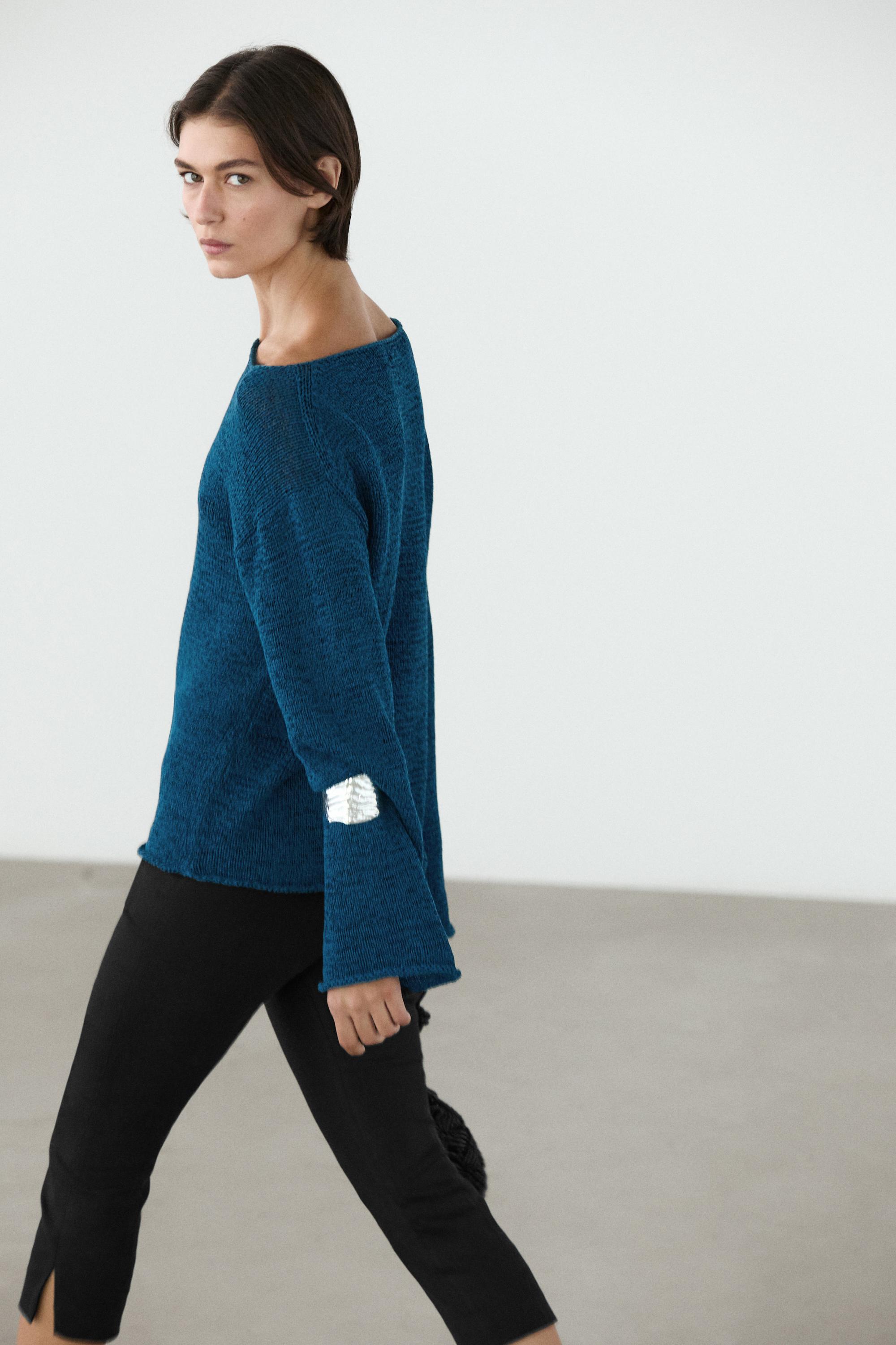 Pull en maille ajourée de coton mélang
