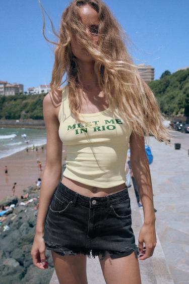 SLOGAN RIBBED TOP - Yellow by Zara