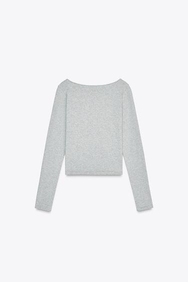TOP SANS COUTURE À DÉCOLLETÉ CARRÉ - Gris chiné de Zara - Image 1