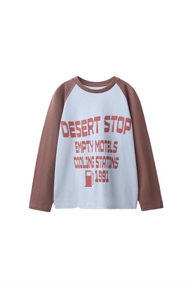 CAMISETA MANGA RANGLÁN TEXTO - Azul vigoré de Zara