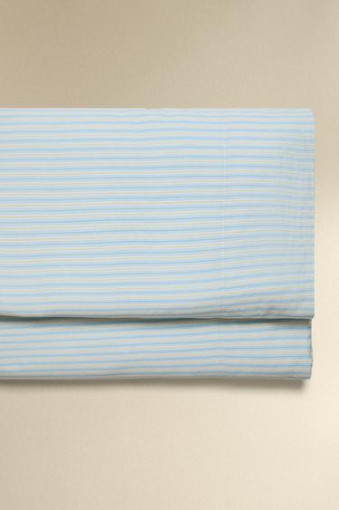 STRIPED FADED SATEEN FLAT SHEET (300 THREAD COUNT) - Blue by Zara